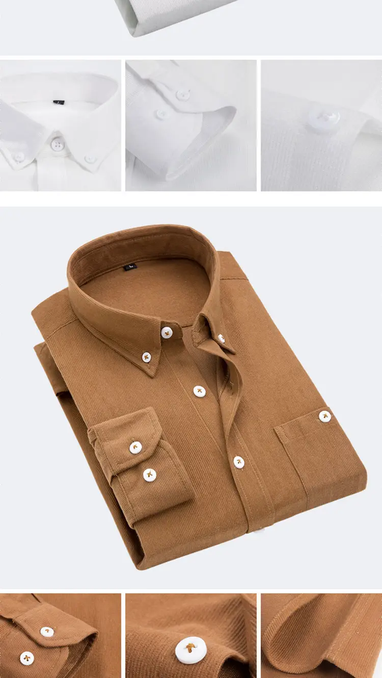 Men's Teal Corduroy Long Sleeve Shirt Slim Fit — feature 8