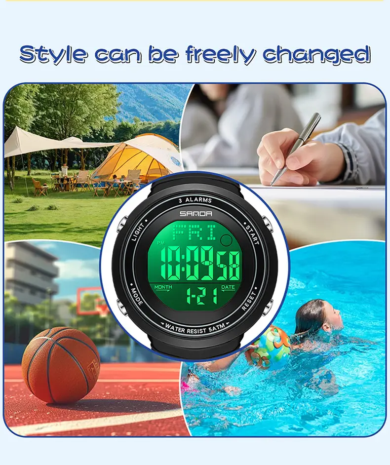 Sanda Digital Watch Black Large Digital Display — feature 40