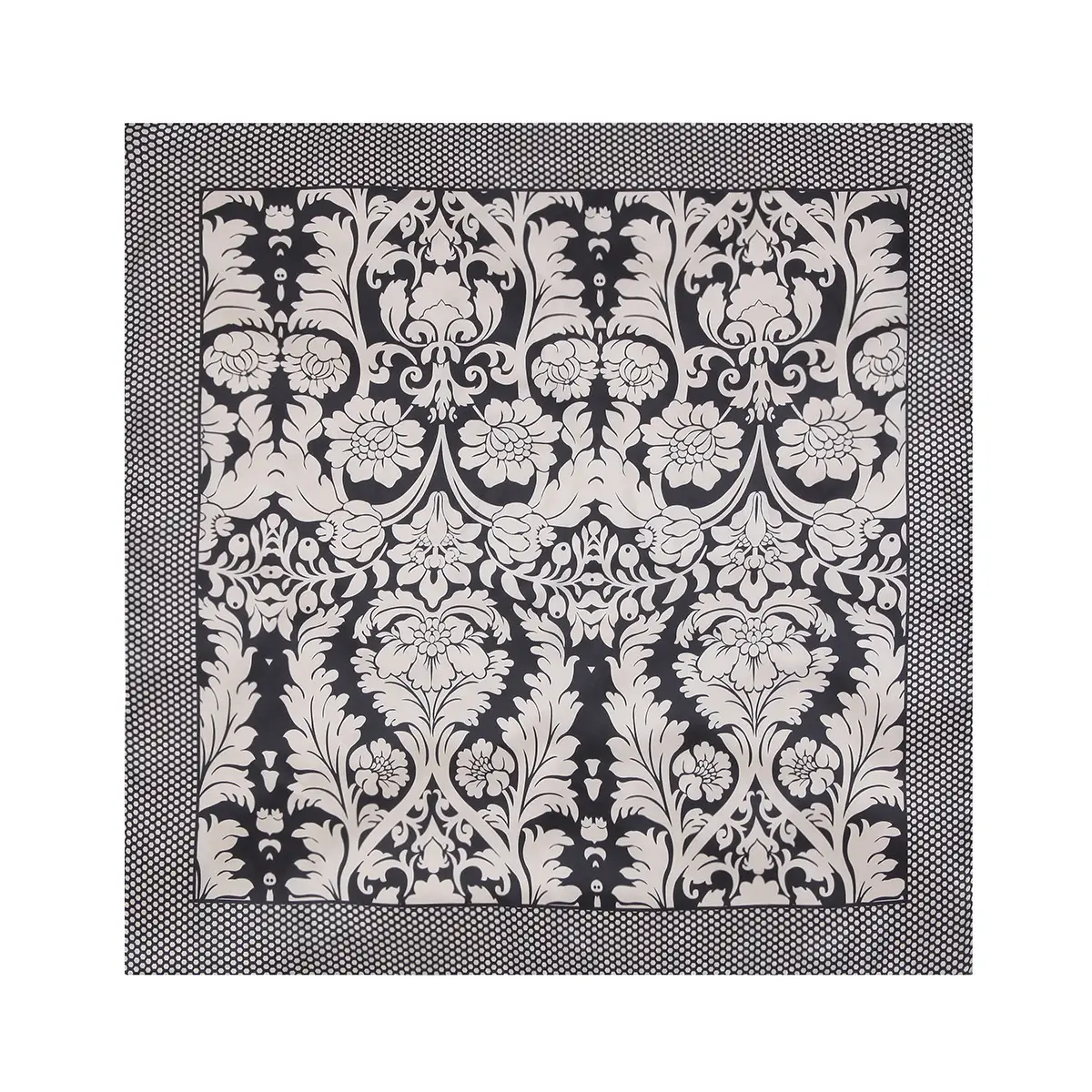 Gaohe Retro Black White Floral Scarf 90cm Silk - Image 2
