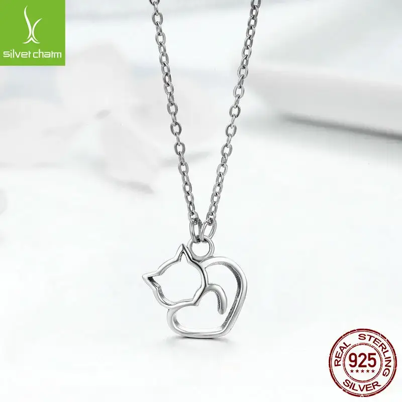 Cute Kitten Pendant S925 Sterling Silver Necklace Set - Image 4