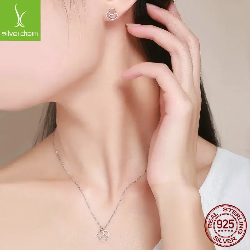 Cute Kitten Pendant S925 Sterling Silver Necklace Set - Image 5