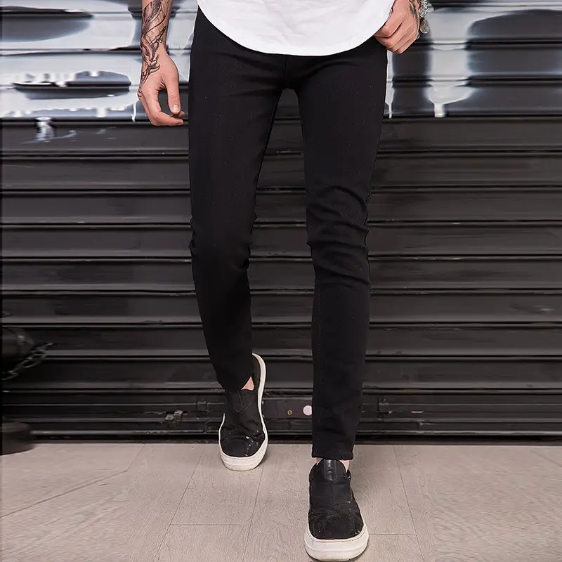 Black Slim Fit Men's Jeans Korean Style Summer Wear