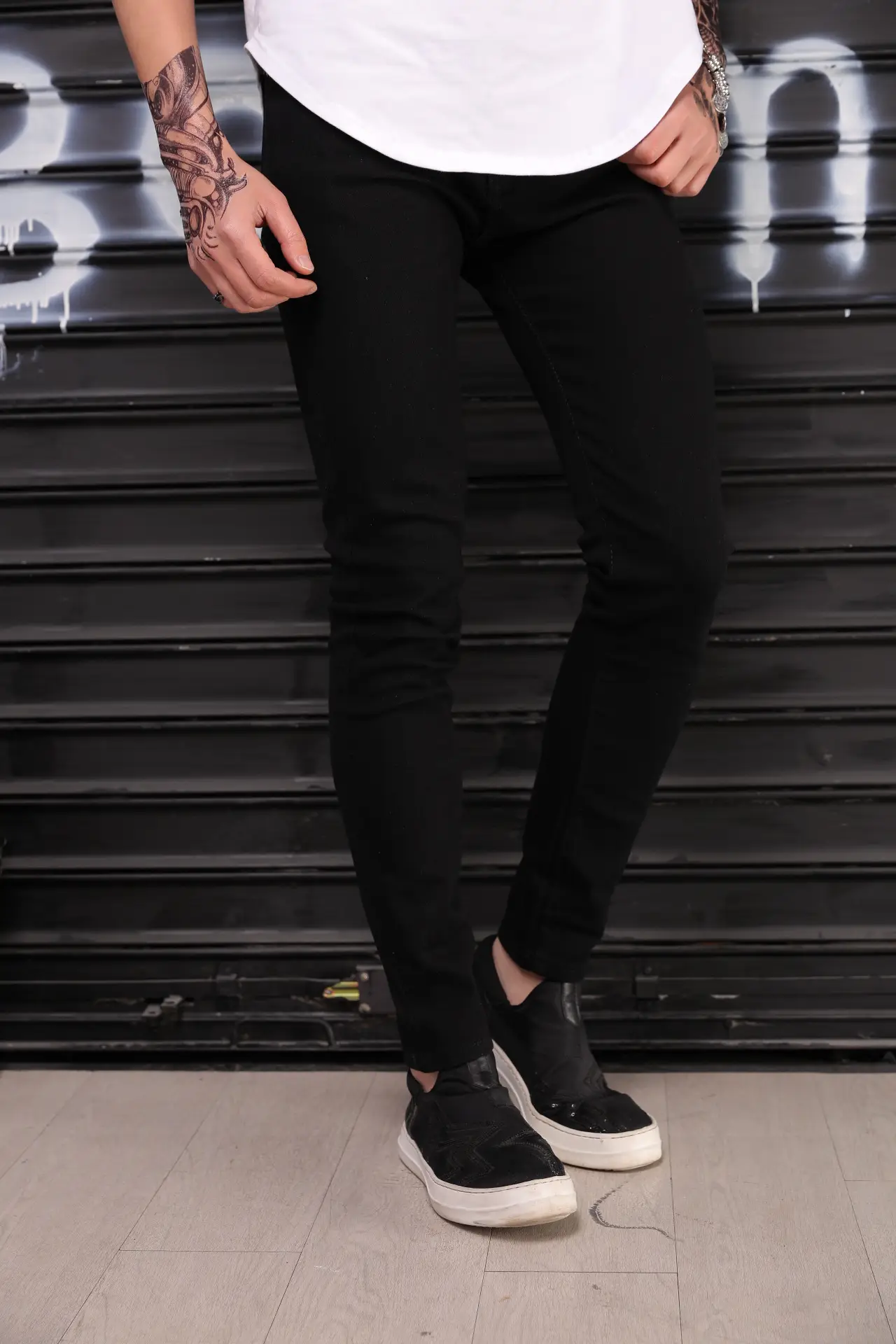 Black Slim Fit Men's Jeans Korean Style Summer Wear