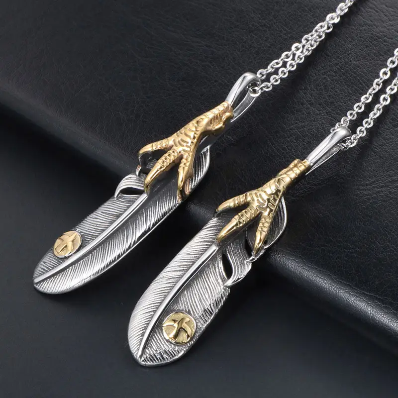 Japanese-Korean Style Antique Eagle Claw Feather Men's Necklace Pendant - Image 2