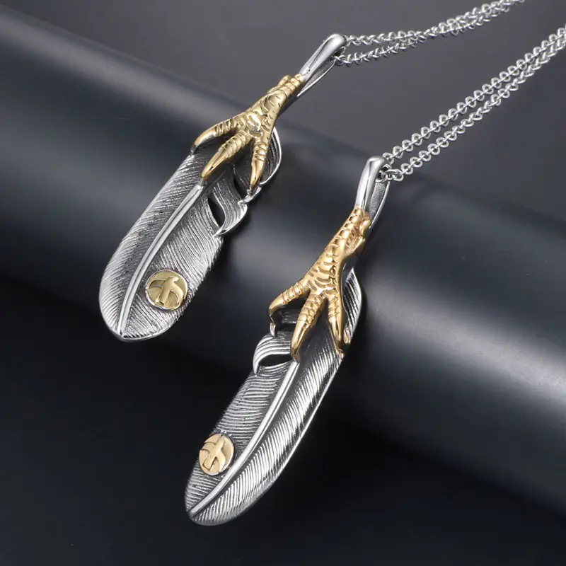 Japanese-Korean Style Antique Eagle Claw Feather Men's Necklace Pendant - Image 3