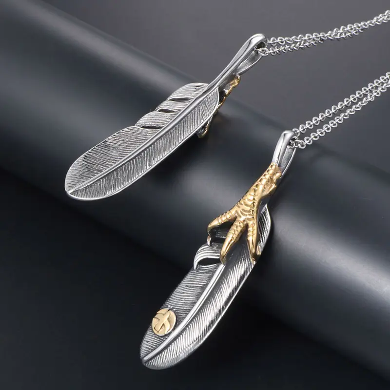 Japanese-Korean Style Antique Eagle Claw Feather Men's Necklace Pendant - Image 4