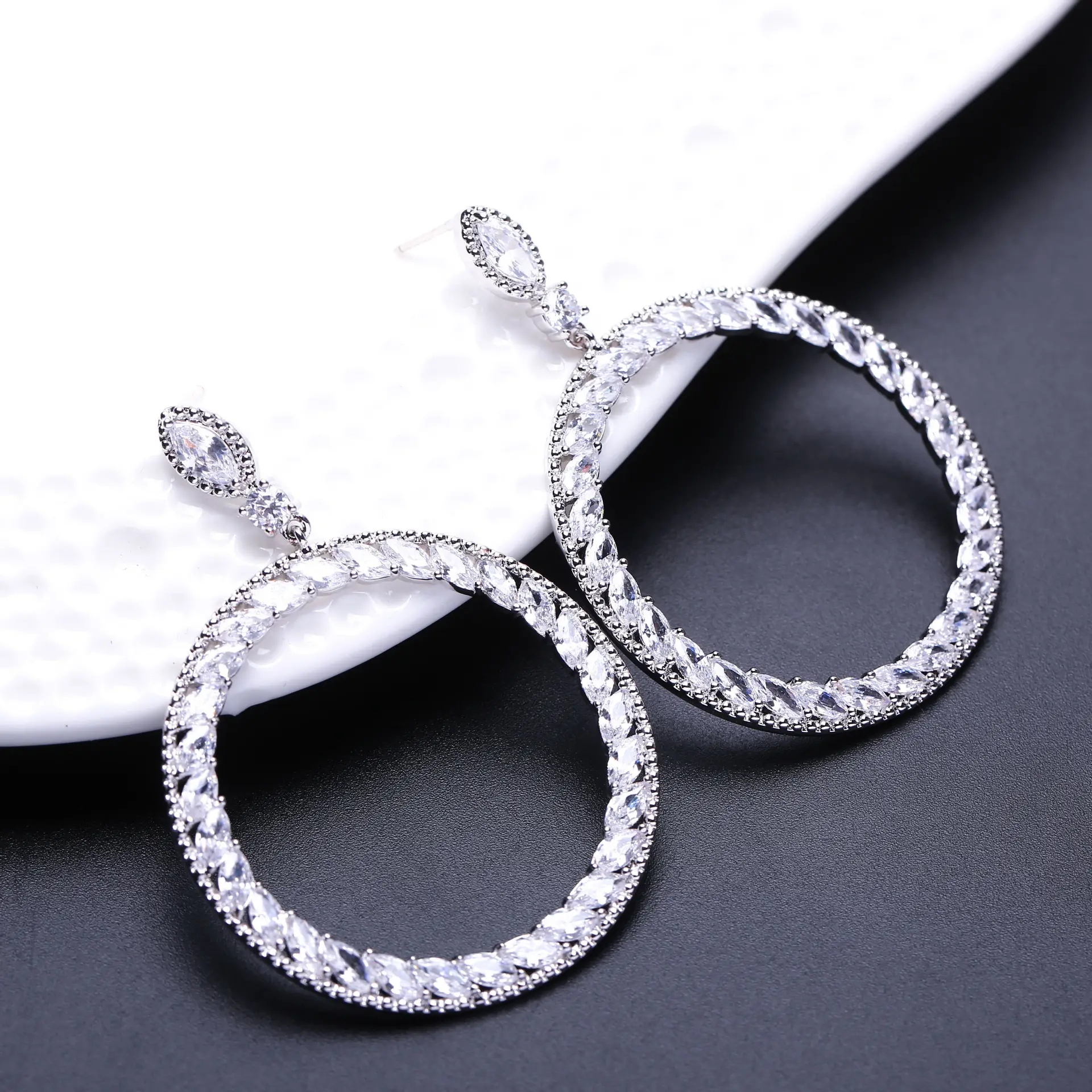 S925 Silver Geometric Zircon Earrings Stud - Image 3
