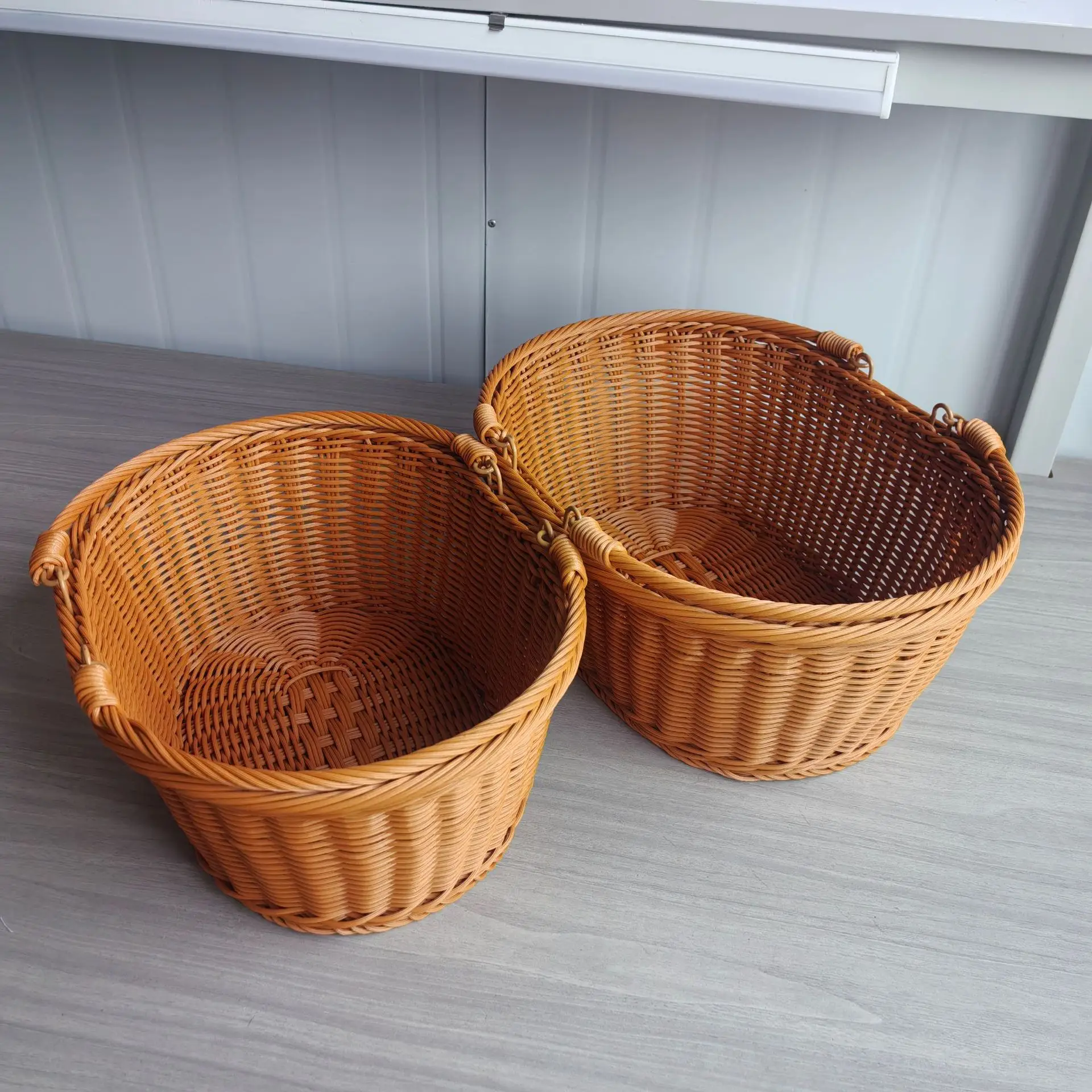 Rattan Vegetable Storage Basket Orange Woven Portable - Image 2