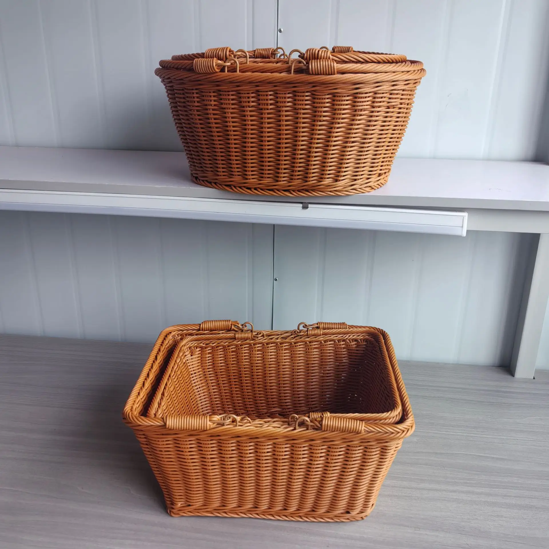 Rattan Vegetable Storage Basket Orange Woven Portable - Image 3