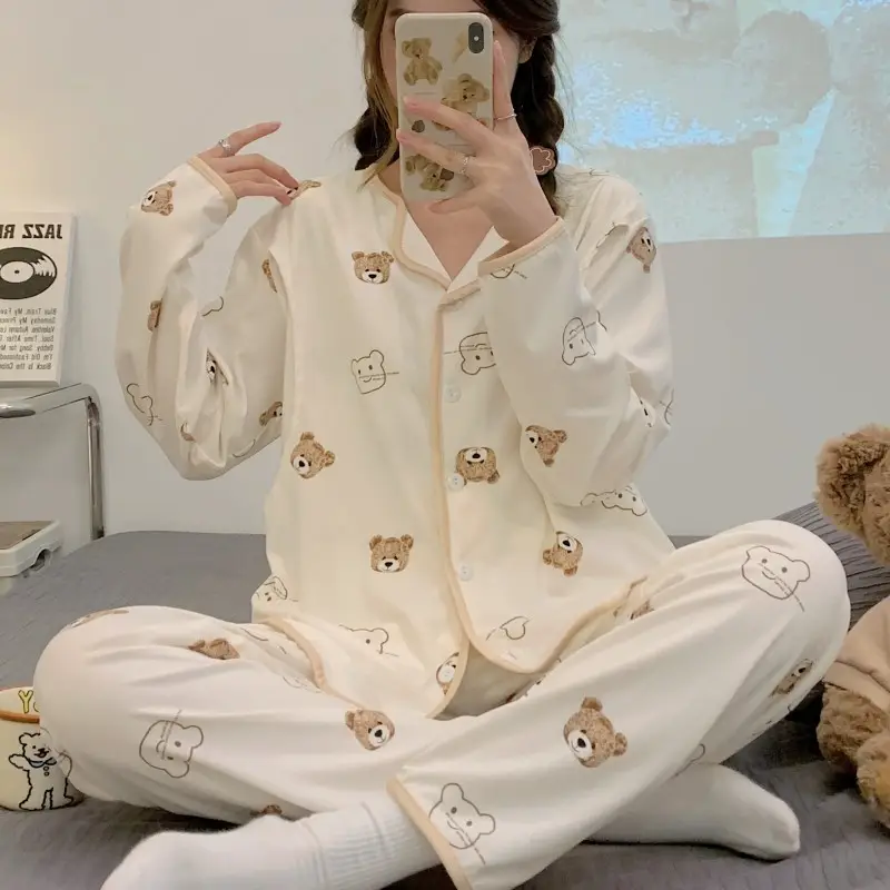 Moon Print Pajamas Set for Women Spring Autumn - Image 2
