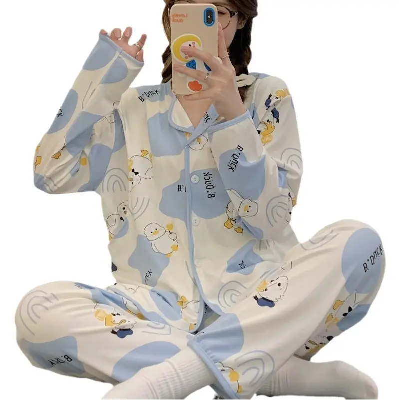 Moon Print Pajamas Set for Women Spring Autumn