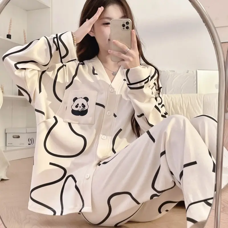 Moon Print Pajamas Set for Women Spring Autumn - Image 15