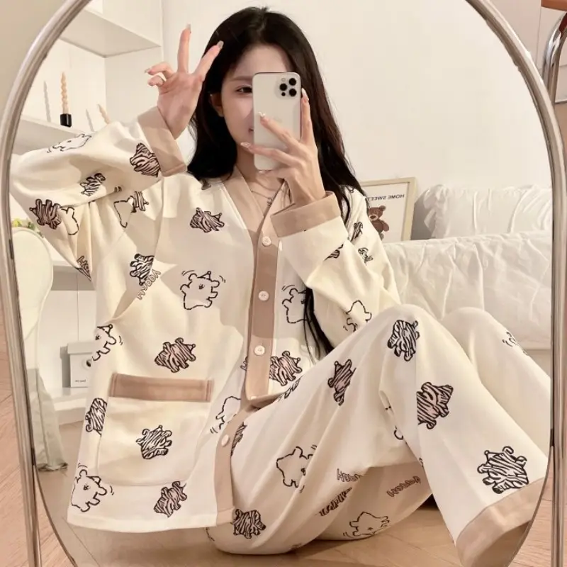 Moon Print Pajamas Set for Women Spring Autumn - Image 19