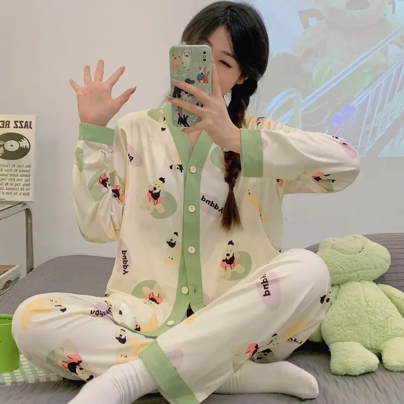 Moon Print Pajamas Set for Women Spring Autumn - Image 4