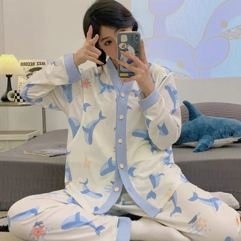 Moon Print Pajamas Set for Women Spring Autumn - Image 5