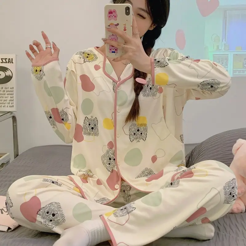Moon Print Pajamas Set for Women Spring Autumn - Image 6