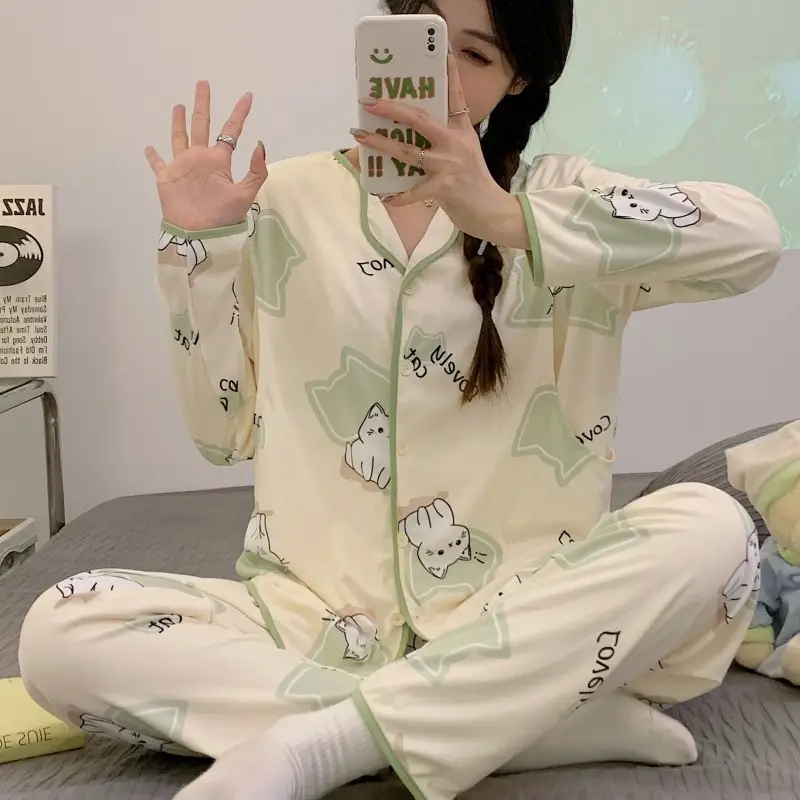 Moon Print Pajamas Set for Women Spring Autumn - Image 9