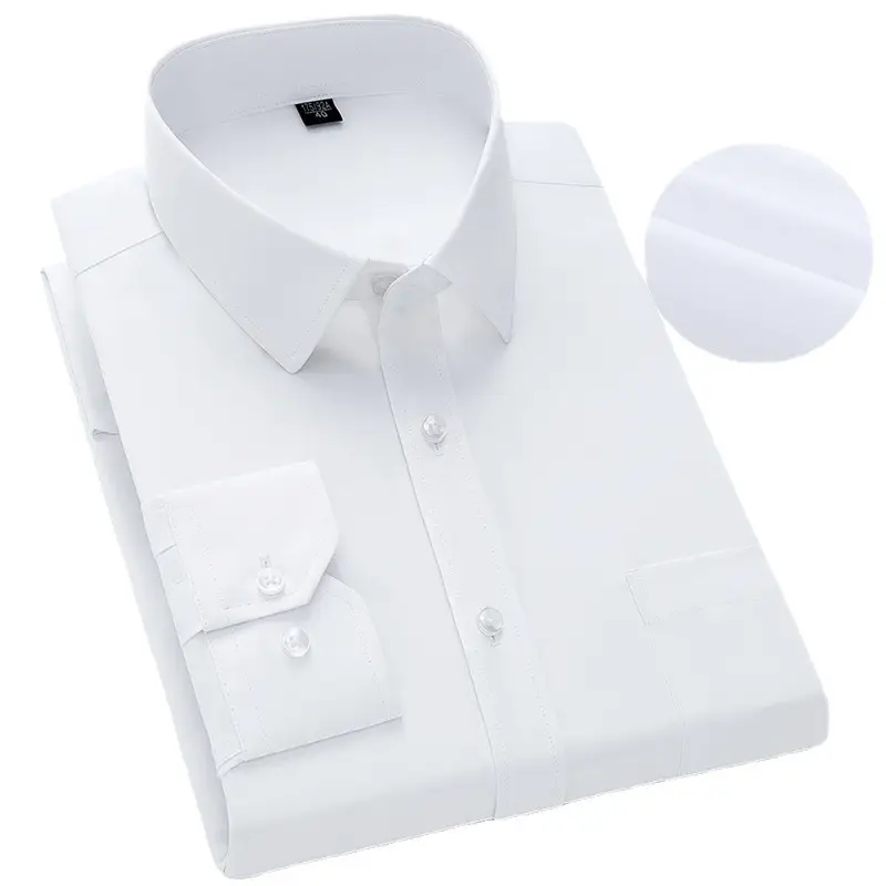 Men's White Embroidered Business Shirt Long Sleeve - Image 17