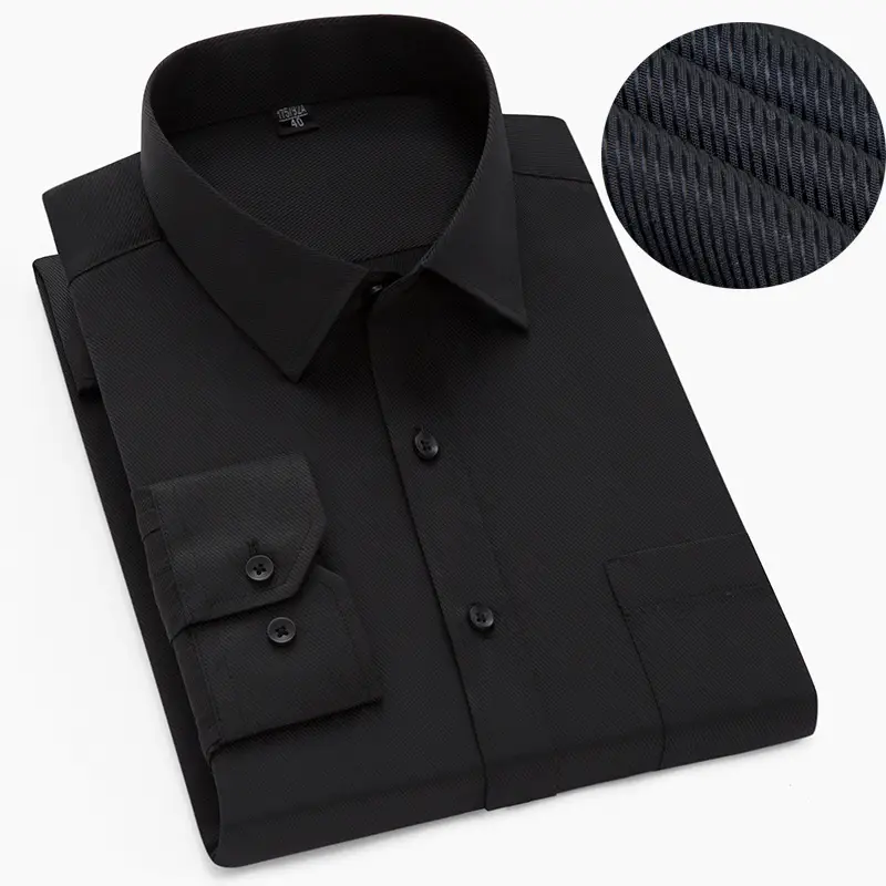 Men's White Embroidered Business Shirt Long Sleeve - Image 4