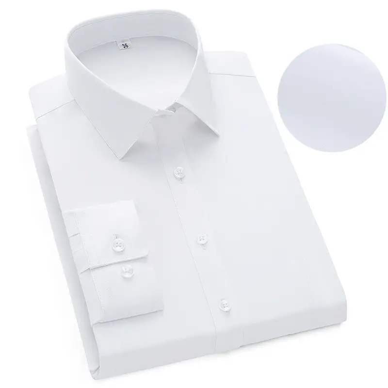 Men's White Embroidered Business Shirt Long Sleeve - Image 5