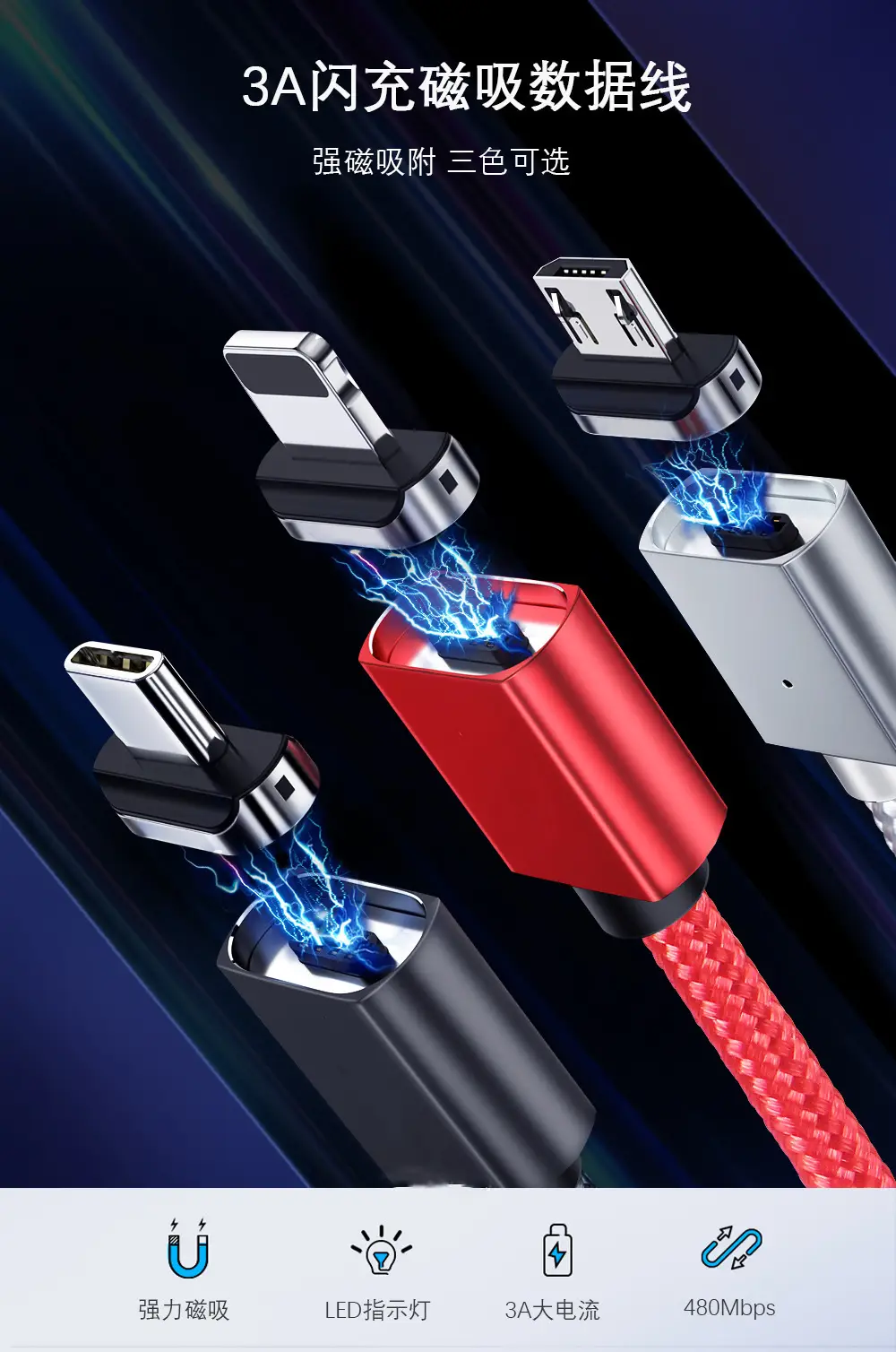 3-in-1 Cross-Bound Magnetic Charging Cable 3A Fast — feature 7