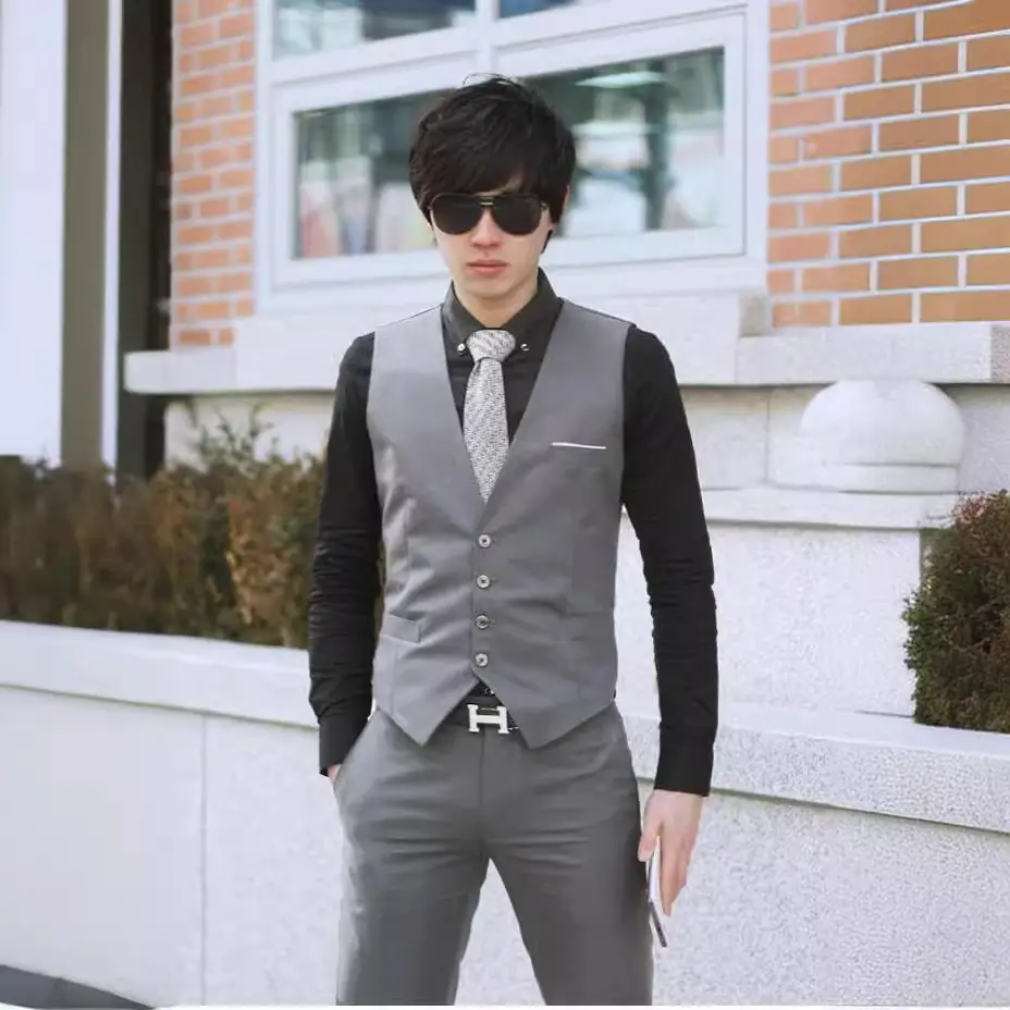 Men's Slim Fit Gray Suit Vest Large Size - Image 9