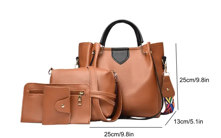 2024 Women's 4-Piece Pink Leather Handbag Set - Image 8