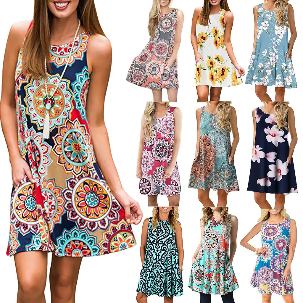 Printed Sleeveless Floral Dress 35 Colors