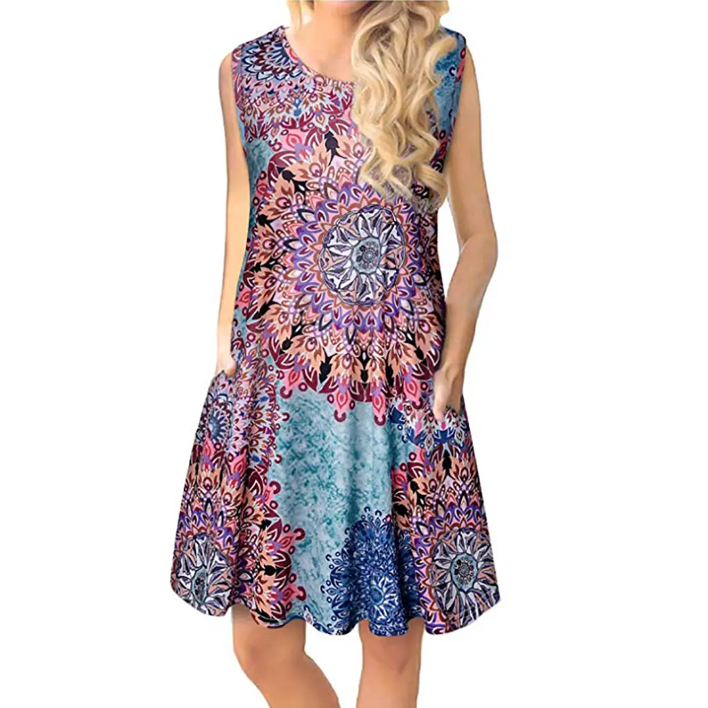 Printed Sleeveless Floral Dress 35 Colors