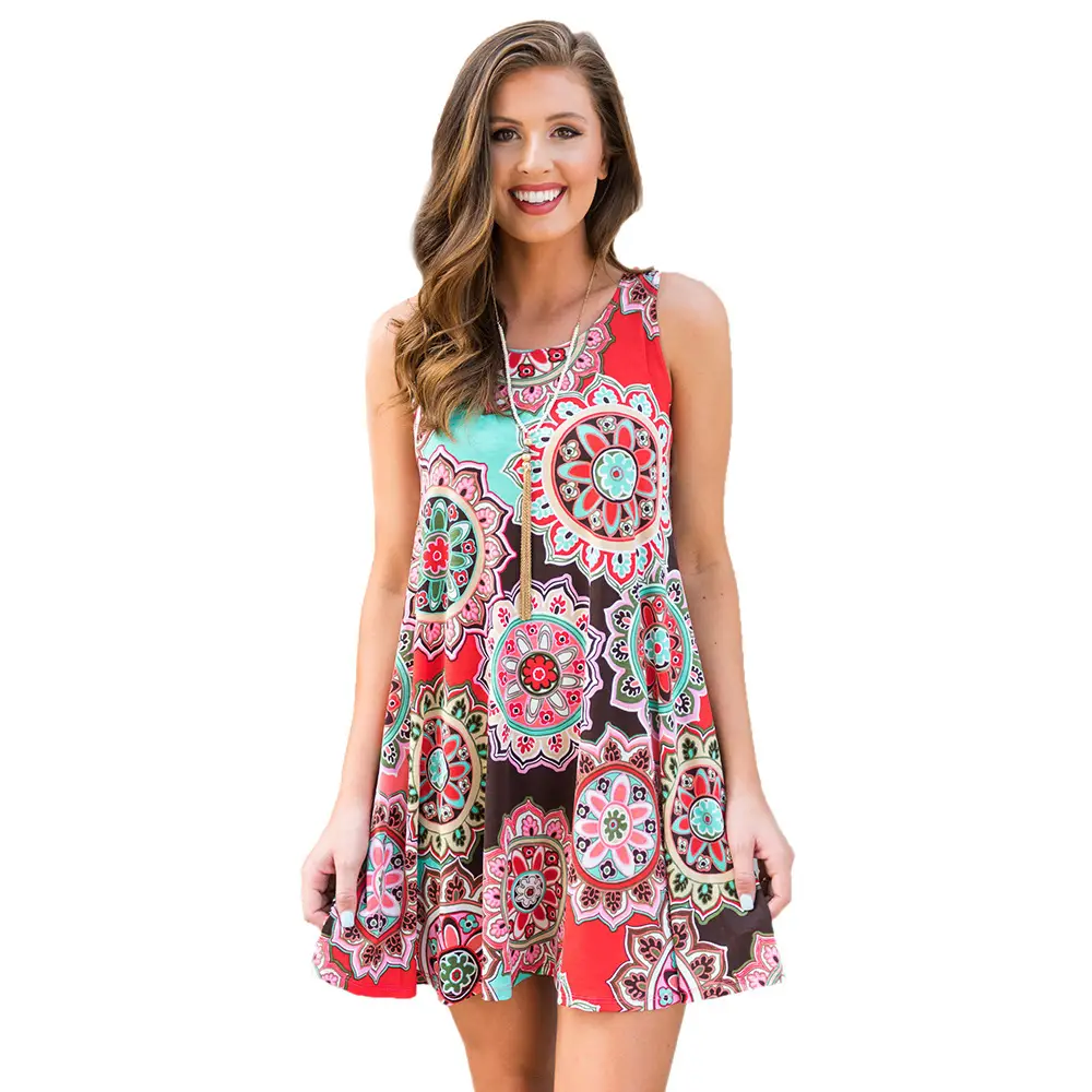 Printed Sleeveless Floral Dress 35 Colors