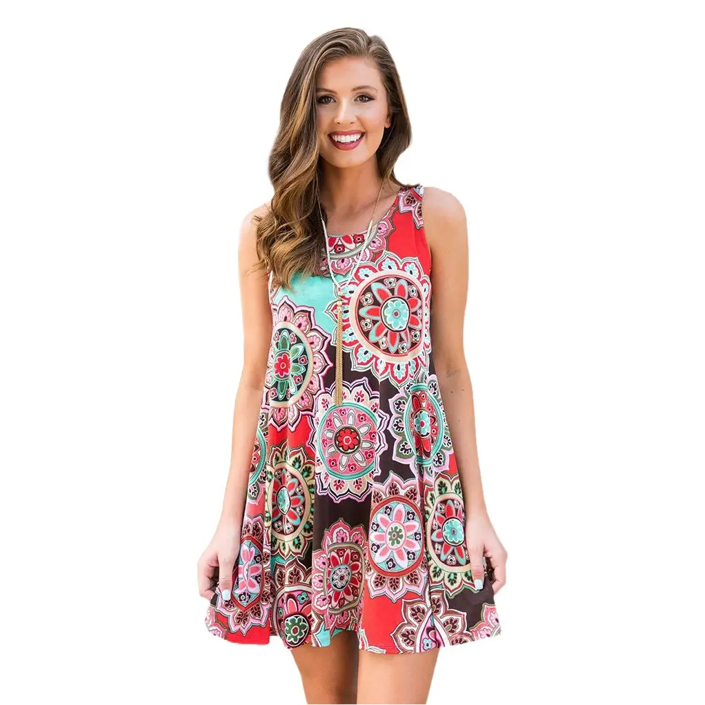 Printed Sleeveless Floral Dress 35 Colors