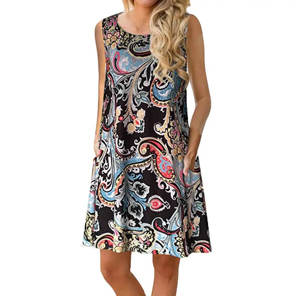 Printed Sleeveless Floral Dress 35 Colors