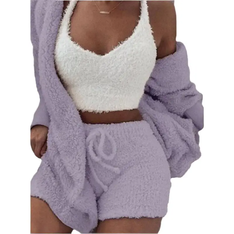 Women's Blue Plush 3-Piece Winter Pajamas Set