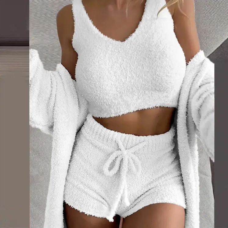 Women's Blue Plush 3-Piece Winter Pajamas Set