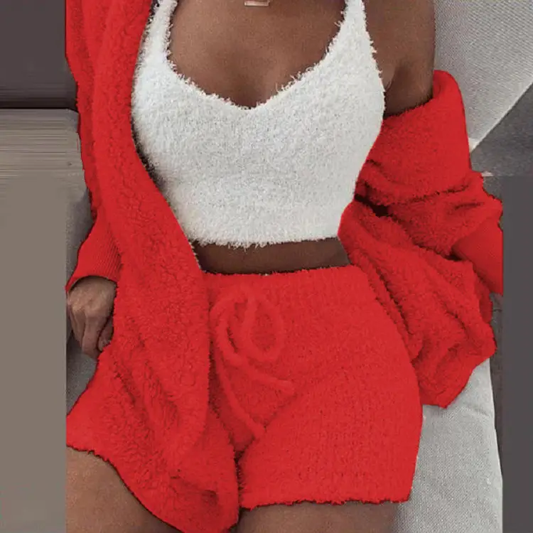 Women's Blue Plush 3-Piece Winter Pajamas Set