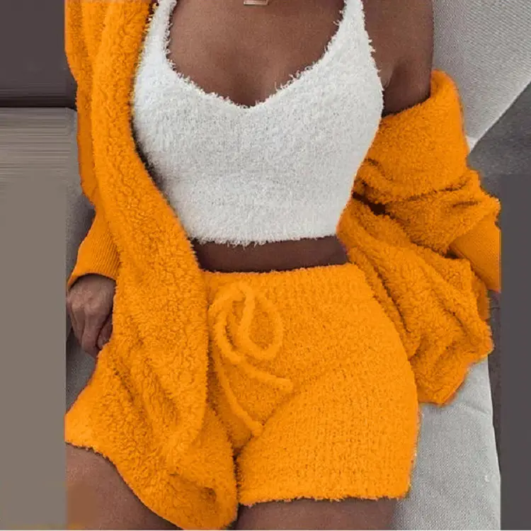 Women's Blue Plush 3-Piece Winter Pajamas Set