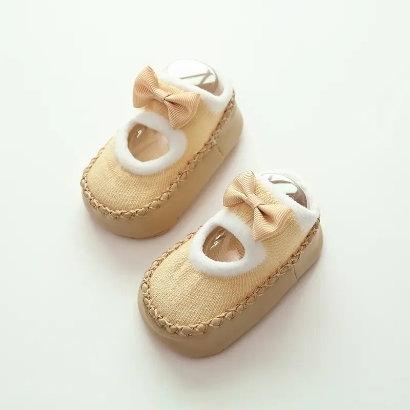 2026 New Baby Socks Beige Bow Soft Sole Walking - Image 5