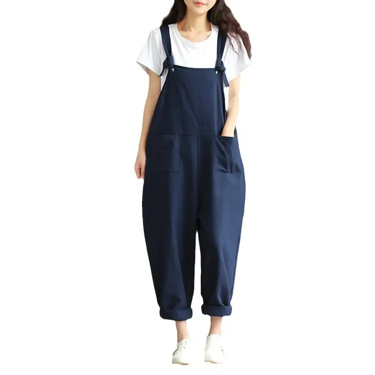 Women Retro Dark Blue Strap Casual Pants 1701 - Image 8