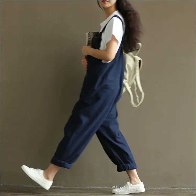 Women Retro Dark Blue Strap Casual Pants 1701 — feature 20