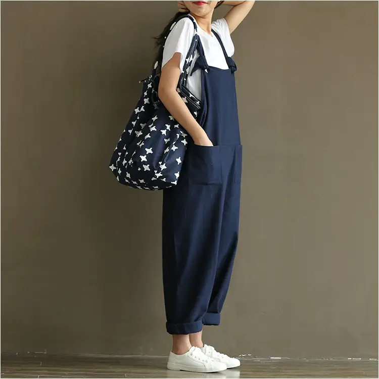 Women Retro Dark Blue Strap Casual Pants 1701 — feature 21