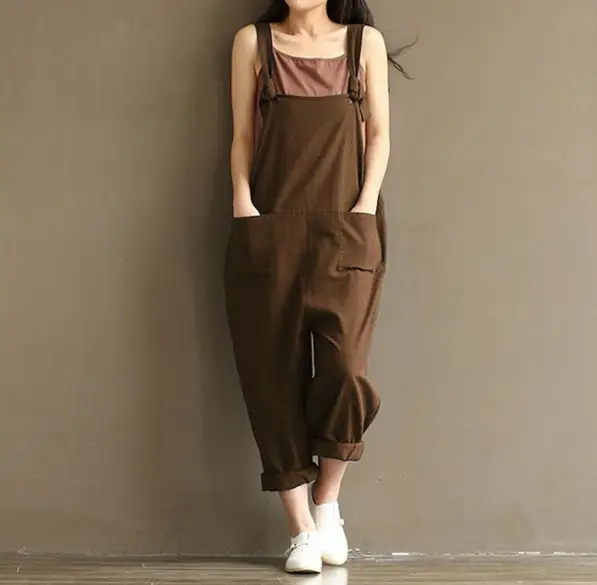 Women Retro Dark Blue Strap Casual Pants 1701 - Image 2
