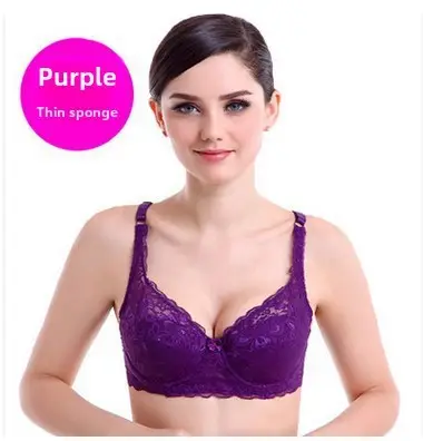 (Without steel ring) thin large size big chest small bra full cup without sponge bra sexy underwear women