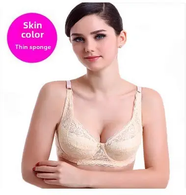 (Without steel ring) thin large size big chest small bra full cup without sponge bra sexy underwear women