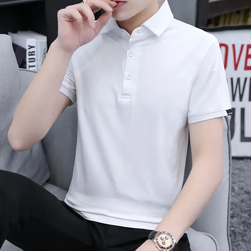 Men Pure Color Lapel Polo T-Shirt Summer Slim Fit - Image 7