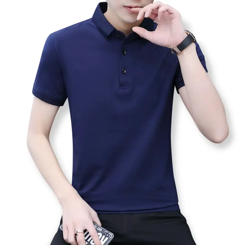Men Pure Color Lapel Polo T-Shirt Summer Slim Fit - Image 9