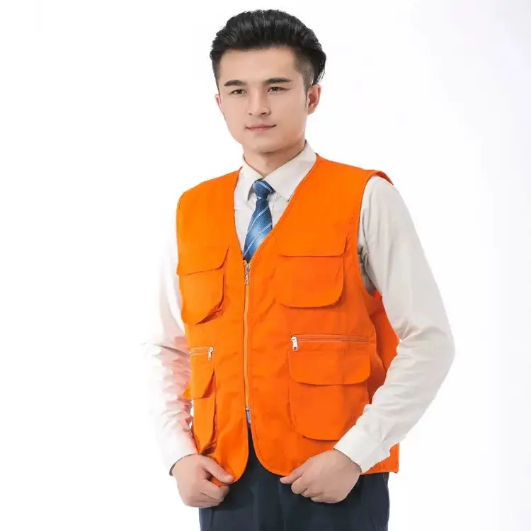 Men's Multi-Pocket Waistcoat Vest Yellow Customizable - Image 2