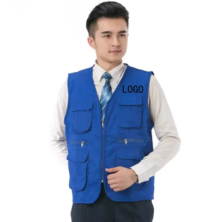 Men's Multi-Pocket Waistcoat Vest Yellow Customizable - Image 3