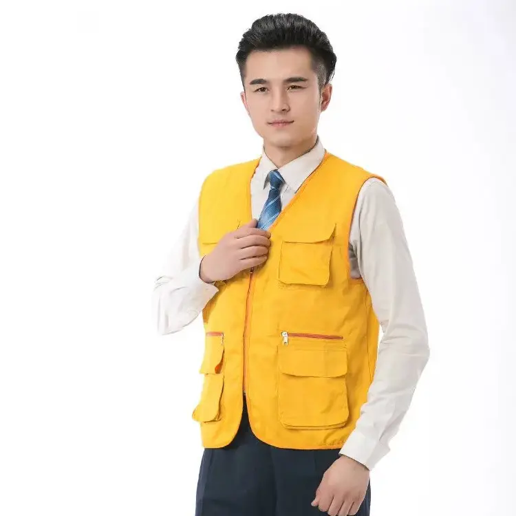 Men's Multi-Pocket Waistcoat Vest Yellow Customizable - Image 5