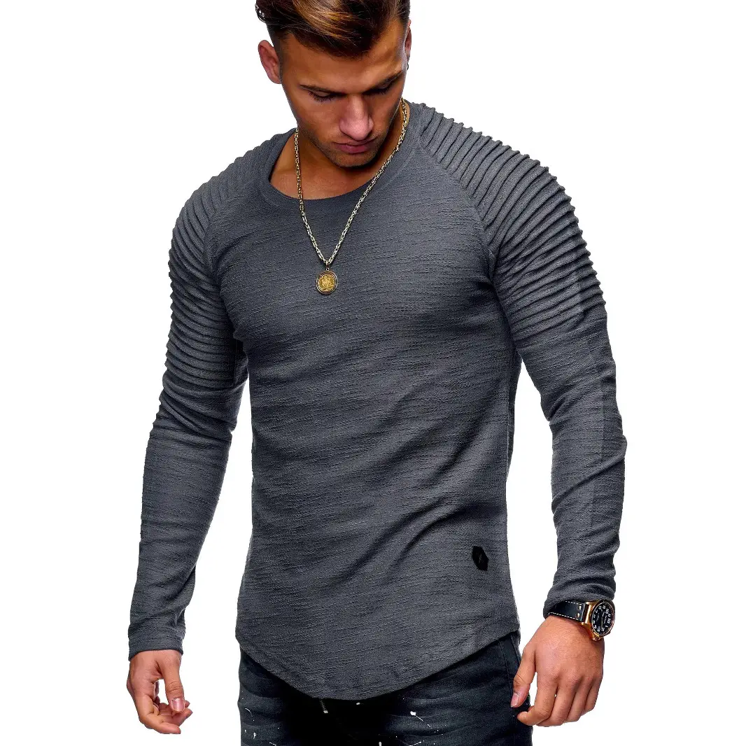 Men's White Striped Long Sleeve T-Shirt with Raglan Sleeve