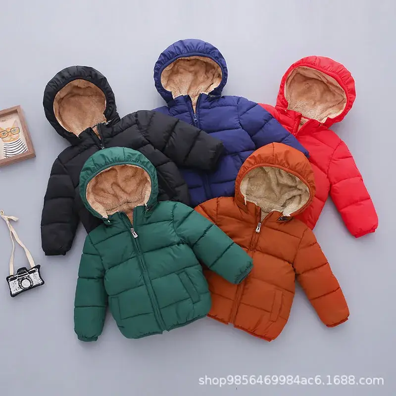 Red Hooded Puffer Jacket for Boys Girls Winter Warm